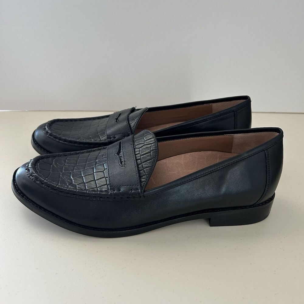 Vionic Waverly Croc Penny Loafers Shoes Womens Size 9.5 Black Leather Orthotic - Picture 2 of 10